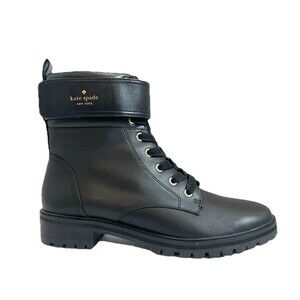 Kate Spade Leather Ankle Boots Womens Sz 8.5 Billie Black Lug Combat Moto Bootie